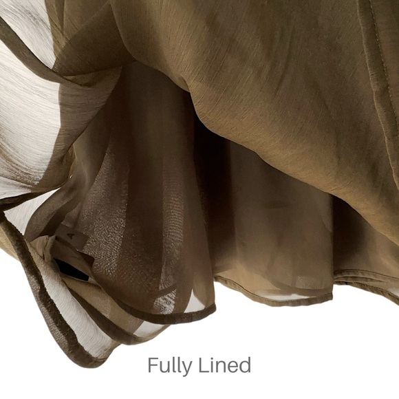 ANN TAYLOR | NWOT | SHEER FLUTTER SLEEVE MOSS GREEN LINED TOP PLEATS | X SMALL - Picture 5 of 8